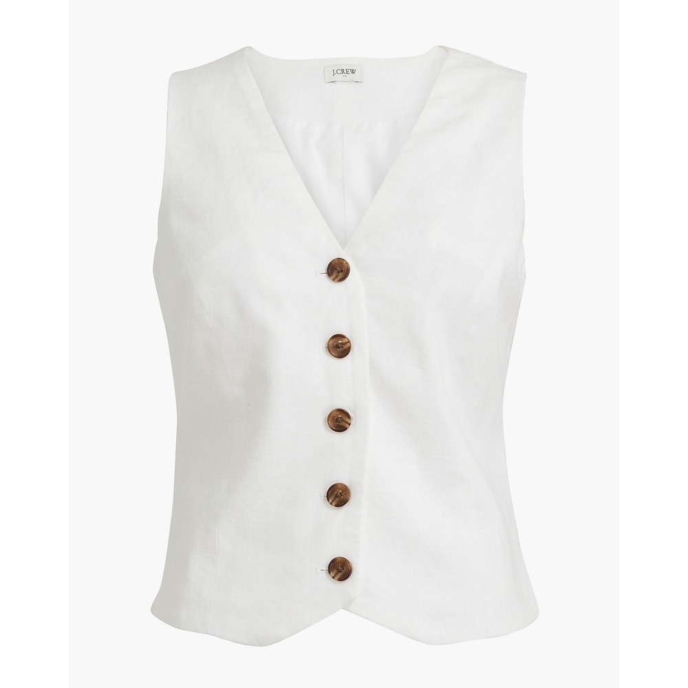 J. Crew Women White Linen Viscose Button Front Waistcoat Vest Size 4 NEW Preppy